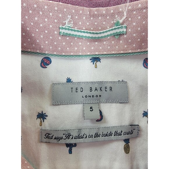 Ted Baker Shirt Mens 5 Purple Short Sleeve Button Up WONKY Geometric TH8M GA61 - Picture 2 of 11